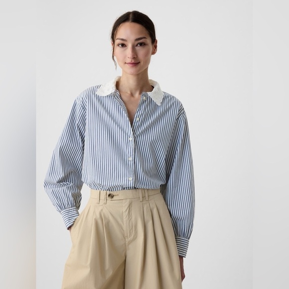 Gap x DOEN Tops - NWOT - GAP x Doen Organic Cotton Striped Big Shirt in Blue - Size XS
